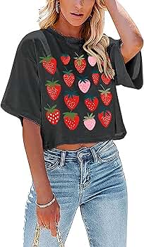 Strawberry Tshirt for Women Strawberries Graphic Crop Top